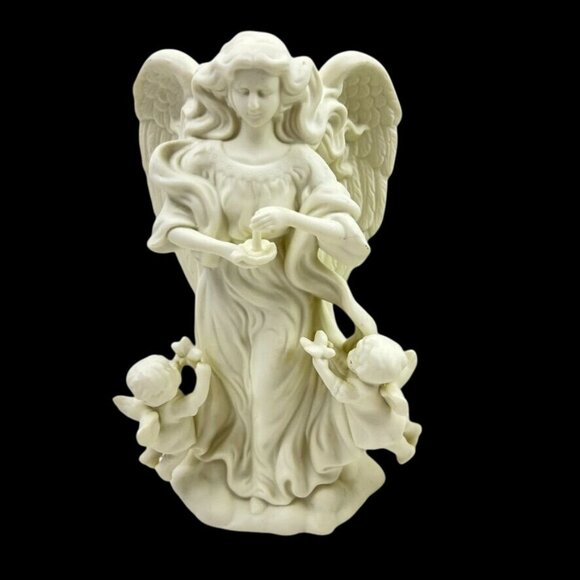 Partylite Holiday Taper Candleholder Figurine Statue Bisque "Angel Of Light" - Picture 1 of 11